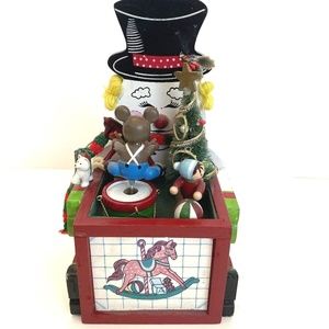 Vintage Christmas Snowman Wood Music Box with Turning Bear Mirror, Tested Works